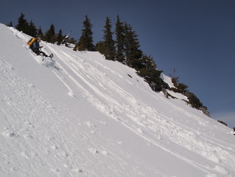 We had some slushy glissades on the way down