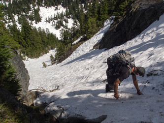 Descending via the large gully that started about 20 feet north of the summit