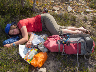 When we arrived at Azurite Pass, we weren't sure if we had enough time to climb Azurite before dark (in retrospect, we had enough time).  So we set up camp and spent an enjoyable long afternoon napping and enjoying the views.