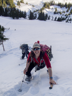 Lindsay descending Pyramid Peak.