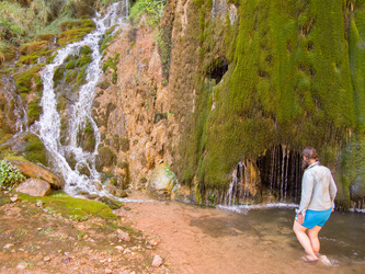 At Ribbon Falls.  There was a nest of young birds in the cave.  We could hear the young birds call out whenever the mother bird flew through the curtain of water to bring them food.