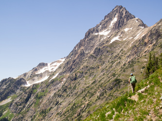 Traversing from Easy Pass to the west side of Mesahchie Peak.