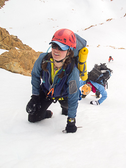 Ascending the gully.