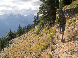 On the Paddy-Go-Easy Pass Trail with Mt Daniel and Cathedral Rock in the distance.