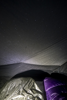 Glittery ice on the inside of our tent