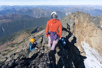Descending the 5' class 3 section on the north side of the summit