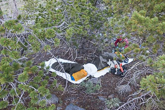 The evening flow of the Big Muddy was daunting, so we decided to cross it in the morning and bivvy under some pines.